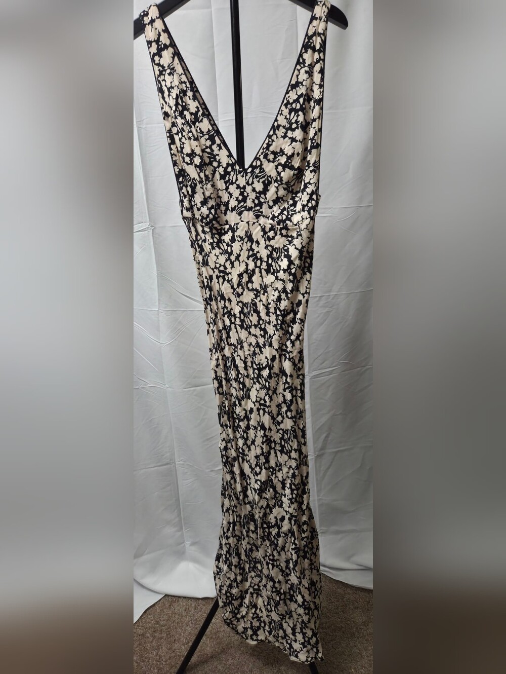 Free People Oh La La Bias Cut Floral Midi Dress Deep V Neck Jet Combo 4